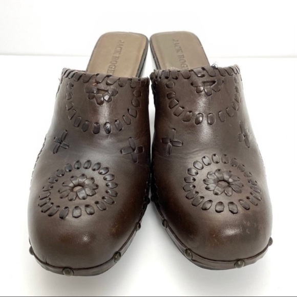 JACK Rogers Ali Clogs Wood Chunky Heel Platform Leather Mule Sandal in Brown - Picture 3 of 12